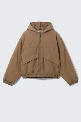 Relaxed Nylon Bomber Jacker – Dusty Brown
