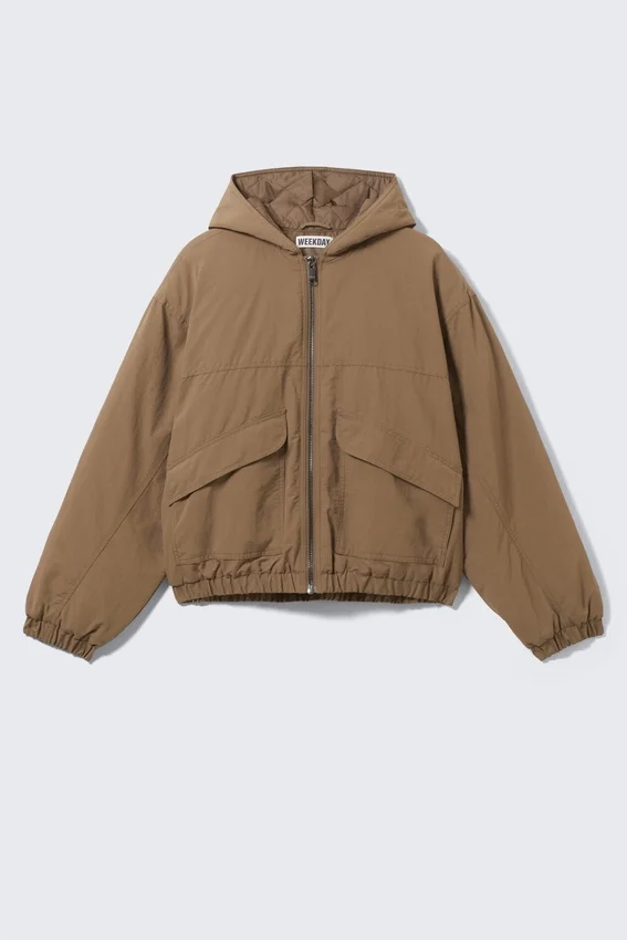 Relaxed Nylon Bomber Jacker – Dusty Brown Relaxed Nylon Bomber Jacker – Dusty Brown