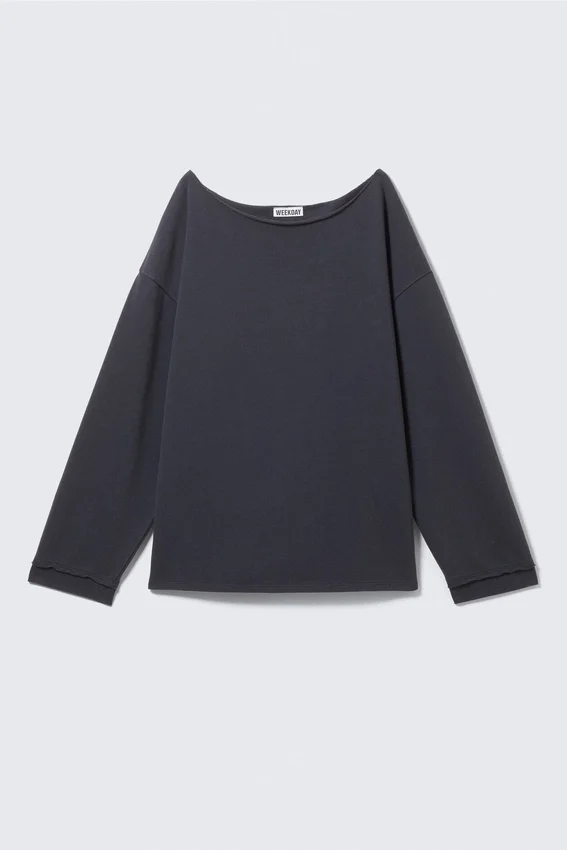 Relaxed Off-Shoulder Terry Pyjama Top – Dark Blue Relaxed Off-Shoulder Terry Pyjama Top – Dark Blue