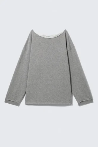 Relaxed Off-Shoulder Terry Pyjama Top – Grey Melange Relaxed Off-Shoulder Terry Pyjama Top – Grey Melange
