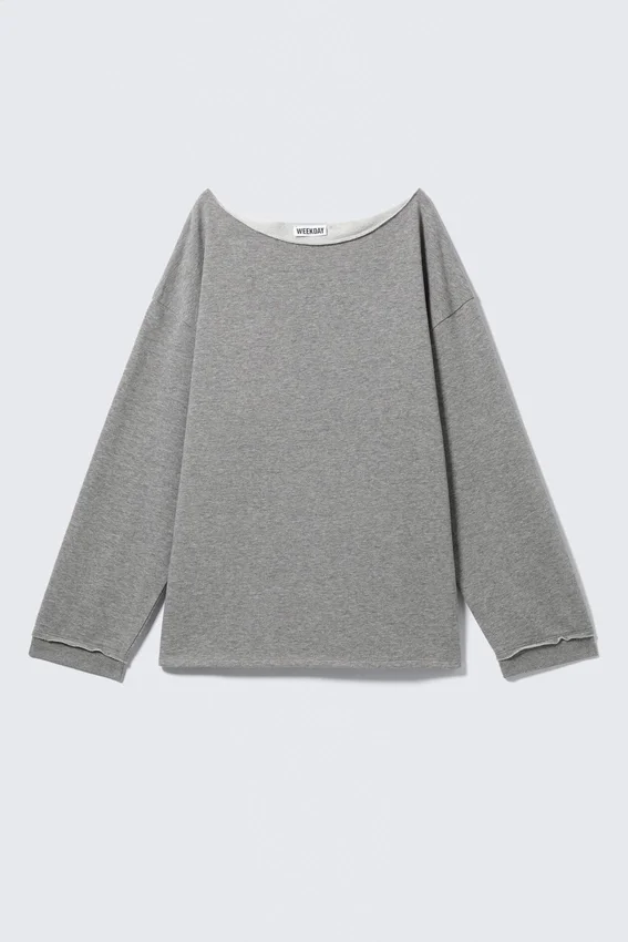 Relaxed Off-Shoulder Terry Pyjama Top – Grey Melange Relaxed Off-Shoulder Terry Pyjama Top – Grey Melange