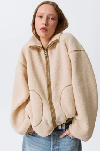 Relaxed Pile Fleece Jacket – Light Dusty Beige