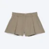 Relaxed Pleated Mini Suiting Shorts – Pinstriped Beige Relaxed Pleated Mini Suiting Shorts – Pinstriped Beige