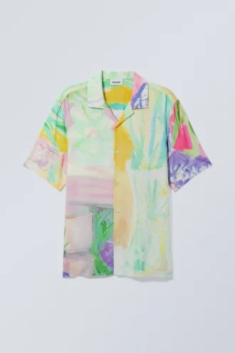 Relaxed Resort Short Sleeve Shirt – Printed Flower Painting