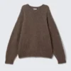 Relaxed Ribbed Crew Neck Sweater – Brown Relaxed Ribbed Crew Neck Sweater – Brown