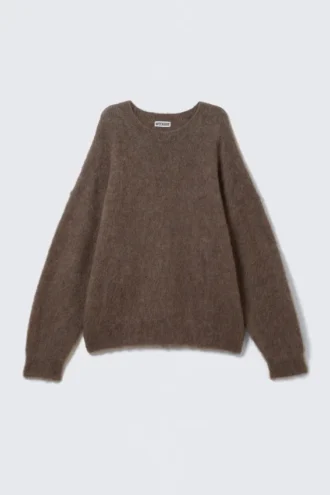 Relaxed Ribbed Crew Neck Sweater – Brown