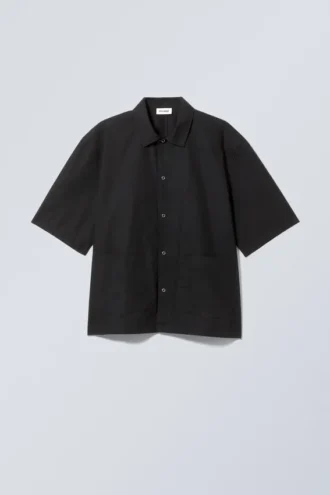 Relaxed Short Sleeve Cotton Shirt – Black