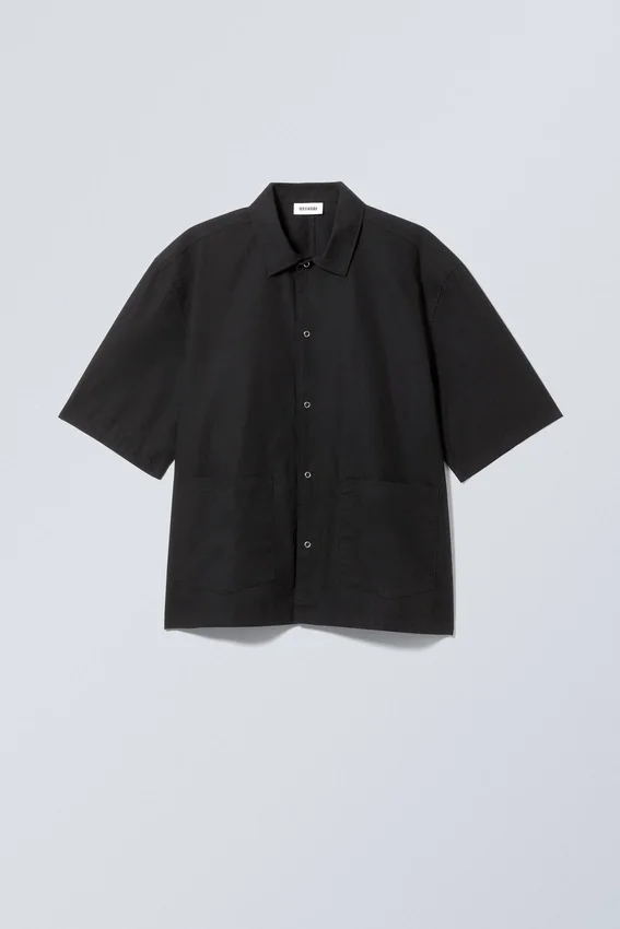 Relaxed Short Sleeve Cotton Shirt – Black Relaxed Short Sleeve Cotton Shirt – Black