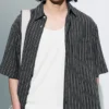 Relaxed Short-Sleeved Linen-Blend Shirt – Dark Grey Stripe Relaxed Short-Sleeved Linen-Blend Shirt – Dark Grey Stripe