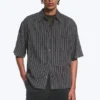 Relaxed Short-Sleeved Linen-Blend Shirt – Dark Grey Stripe Relaxed Short-Sleeved Linen-Blend Shirt – Dark Grey Stripe