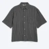 Relaxed Short-Sleeved Linen-Blend Shirt – Dark Grey Stripe Relaxed Short-Sleeved Linen-Blend Shirt – Dark Grey Stripe