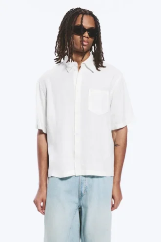 Relaxed Short-Sleeved Linen-Blend Shirt – Dusty White