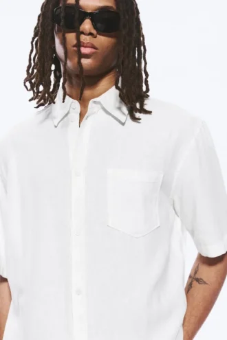 Relaxed Short-Sleeved Linen-Blend Shirt – Dusty White
