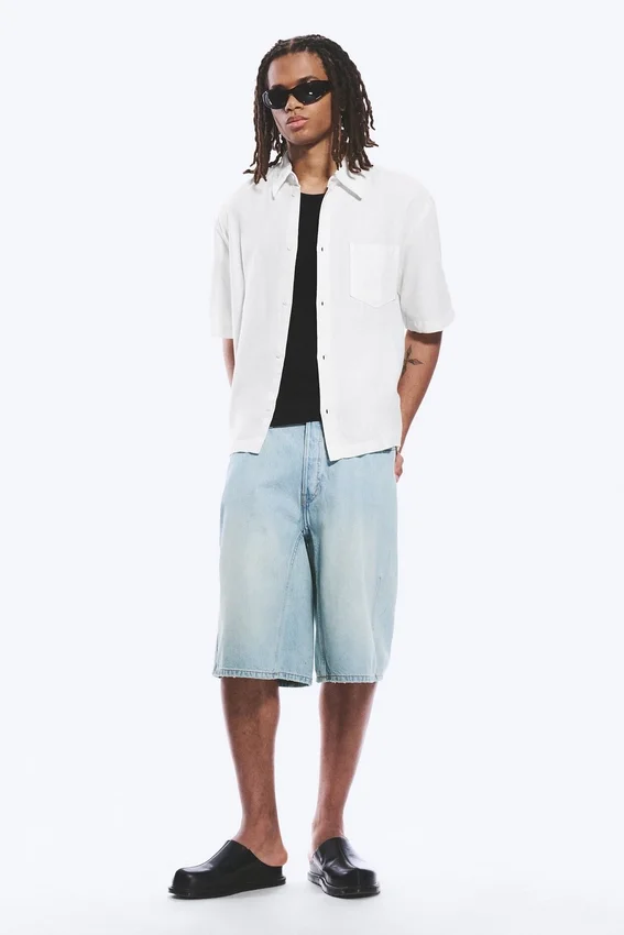 Relaxed Short-Sleeved Linen-Blend Shirt – Dusty White Relaxed Short-Sleeved Linen-Blend Shirt – Dusty White