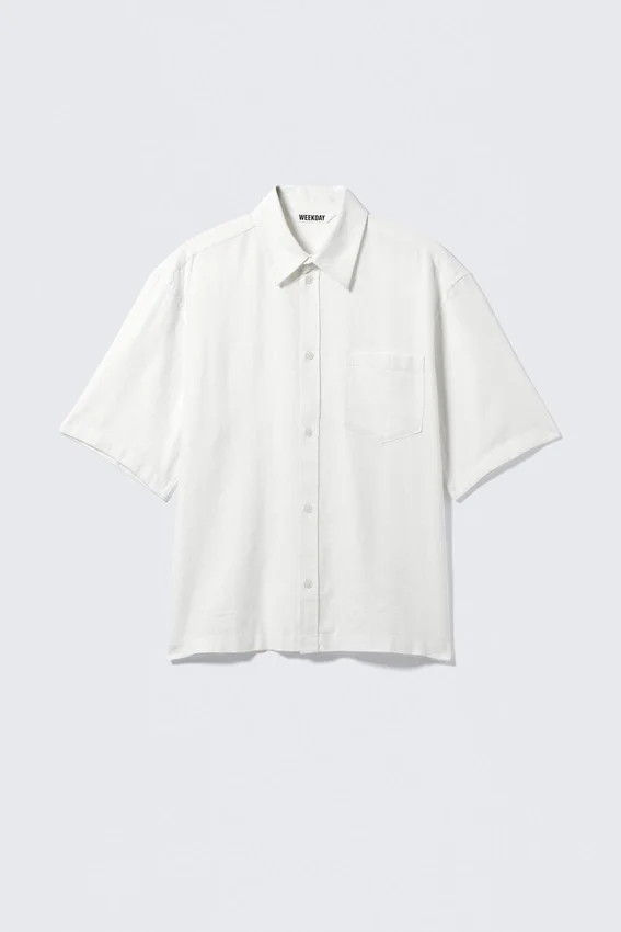 Relaxed Short-Sleeved Linen-Blend Shirt – Dusty White Relaxed Short-Sleeved Linen-Blend Shirt – Dusty White