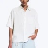 Relaxed Short-Sleeved Linen-Blend Shirt – White/Grey Stripe Relaxed Short-Sleeved Linen-Blend Shirt – White/Grey Stripe