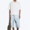 Relaxed Short-Sleeved Linen-Blend Shirt – White/Grey Stripe Relaxed Short-Sleeved Linen-Blend Shirt – White/Grey Stripe