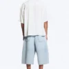 Relaxed Short-Sleeved Linen-Blend Shirt – White/Grey Stripe Relaxed Short-Sleeved Linen-Blend Shirt – White/Grey Stripe