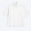 Relaxed Short-Sleeved Linen-Blend Shirt – White/Grey Stripe Relaxed Short-Sleeved Linen-Blend Shirt – White/Grey Stripe