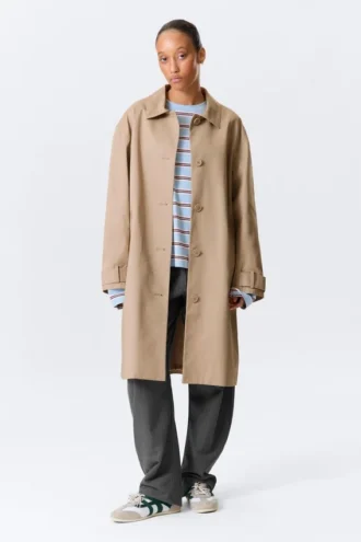 Relaxed Single-Breasted Car Coat – Beige