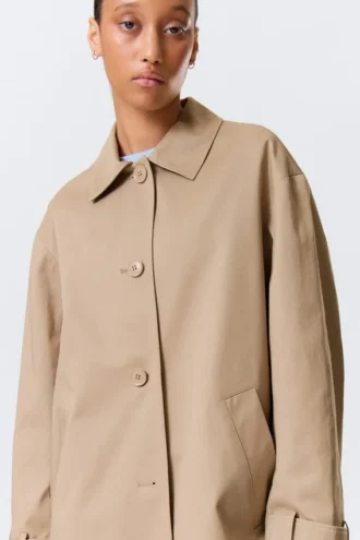 Relaxed Single-Breasted Car Coat – Beige