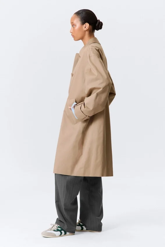 Relaxed Single-Breasted Car Coat – Beige Relaxed Single-Breasted Car Coat – Beige