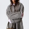 Relaxed Single-Breasted Car Coat – Checked Grey Relaxed Single-Breasted Car Coat – Checked Grey