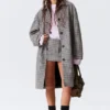 Relaxed Single-Breasted Car Coat – Checked Grey Relaxed Single-Breasted Car Coat – Checked Grey