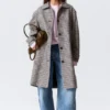 Relaxed Single-Breasted Car Coat – Checked Grey Relaxed Single-Breasted Car Coat – Checked Grey