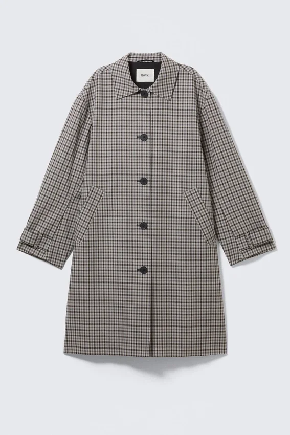 Relaxed Single-Breasted Car Coat – Checked Grey Relaxed Single-Breasted Car Coat – Checked Grey