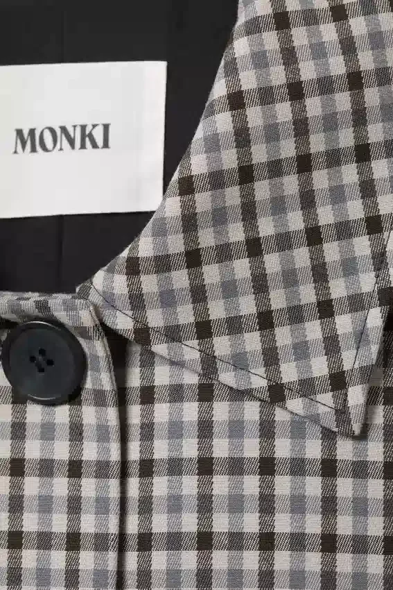 Relaxed Single-Breasted Car Coat – Checked Grey Relaxed Single-Breasted Car Coat – Checked Grey