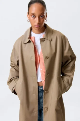 Relaxed Single-Breasted Car Coat – Dusty Mole