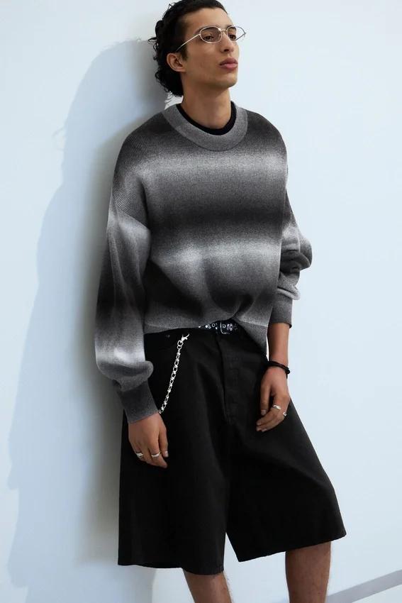 Relaxed Space-Dyed Knitted Cotton Sweater – Black Space Dye Relaxed Space-Dyed Knitted Cotton Sweater – Black Space Dye