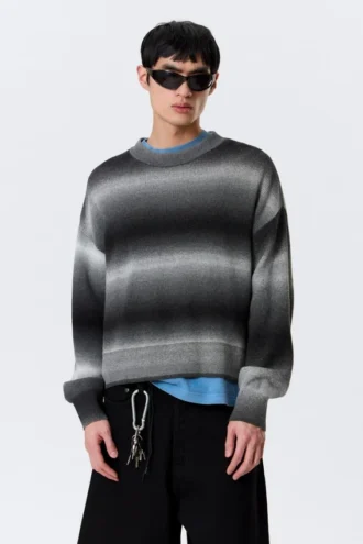 Relaxed Space-Dyed Knitted Cotton Sweater – Black Space Dye