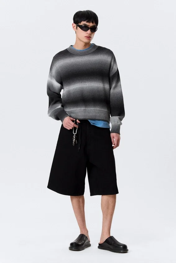 Relaxed Space-Dyed Knitted Cotton Sweater – Black Space Dye Relaxed Space-Dyed Knitted Cotton Sweater – Black Space Dye