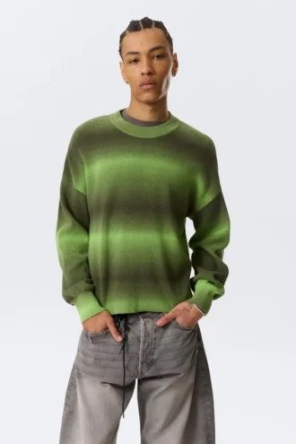 Relaxed Space-Dyed Knitted Cotton Sweater – Green Space-Dye