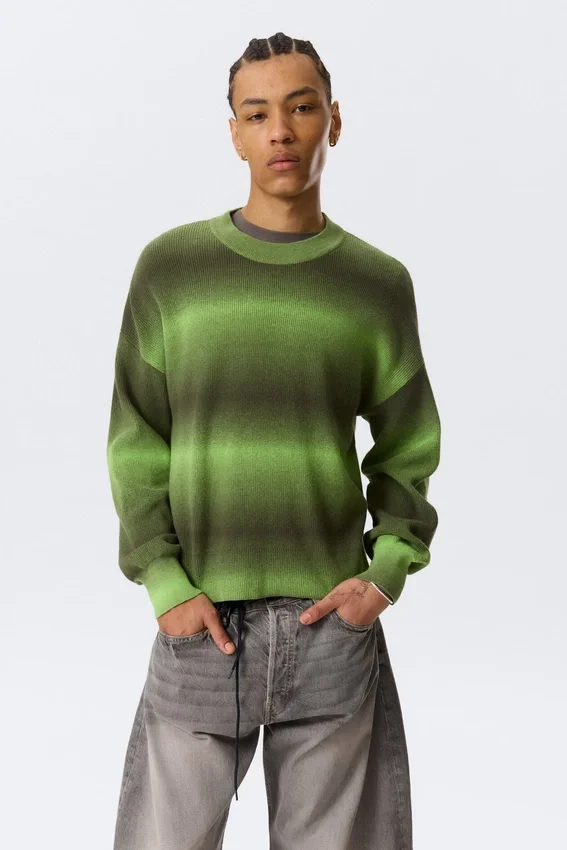 Relaxed Space-Dyed Knitted Cotton Sweater – Green Space-Dye Relaxed Space-Dyed Knitted Cotton Sweater – Green Space-Dye