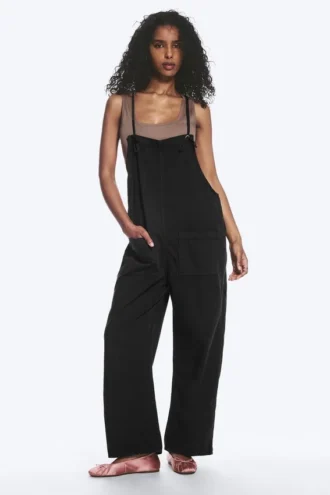 Relaxed Straight Leg Dungarees – Black