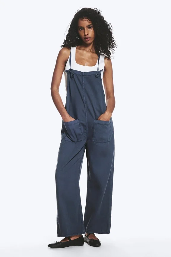 Relaxed Straight Leg Dungarees – Blue Relaxed Straight Leg Dungarees – Blue