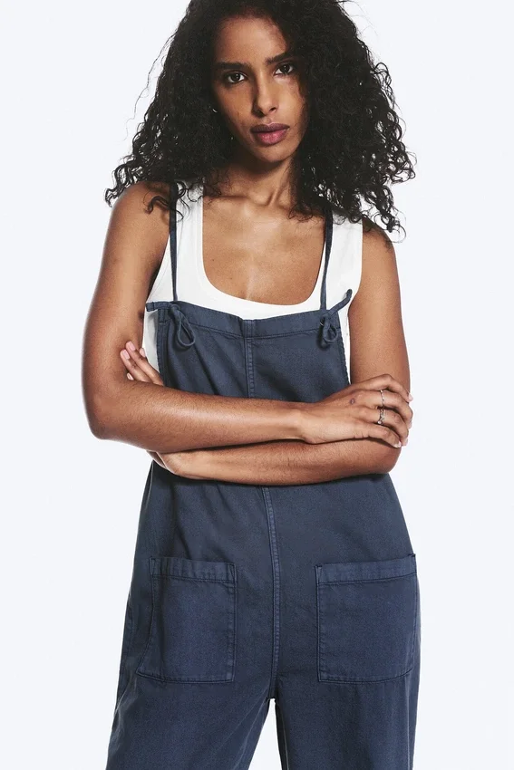 Relaxed Straight Leg Dungarees – Blue Relaxed Straight Leg Dungarees – Blue
