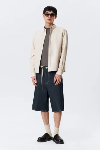 Relaxed Striped Button-Down Shirt – Striped Beige