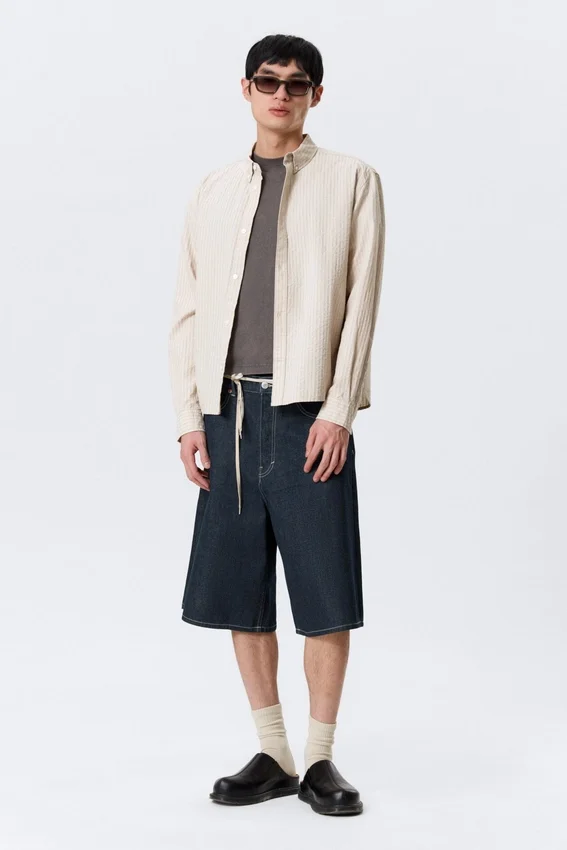 Relaxed Striped Button-Down Shirt – Striped Beige Relaxed Striped Button-Down Shirt – Striped Beige