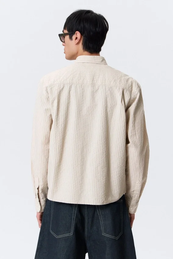 Relaxed Striped Button-Down Shirt – Striped Beige Relaxed Striped Button-Down Shirt – Striped Beige