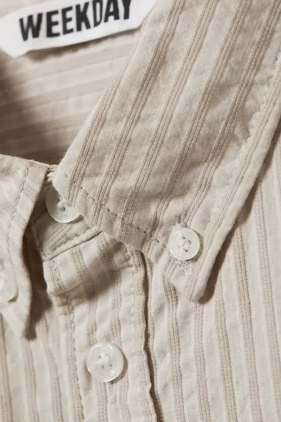 Relaxed Striped Button-Down Shirt – Striped Beige Relaxed Striped Button-Down Shirt – Striped Beige
