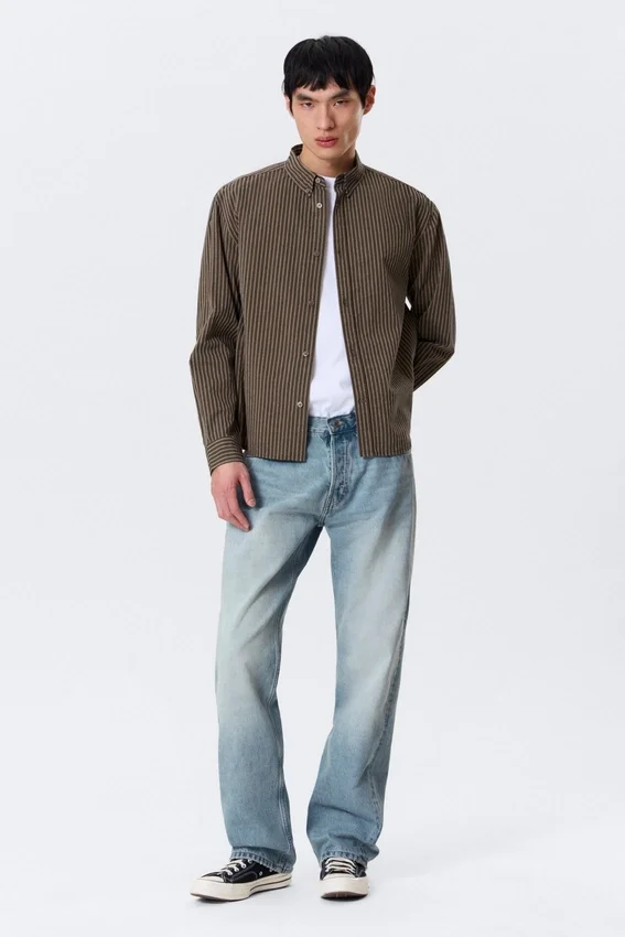 Relaxed Striped Button-Down Shirt – Striped Brown Relaxed Striped Button-Down Shirt – Striped Brown