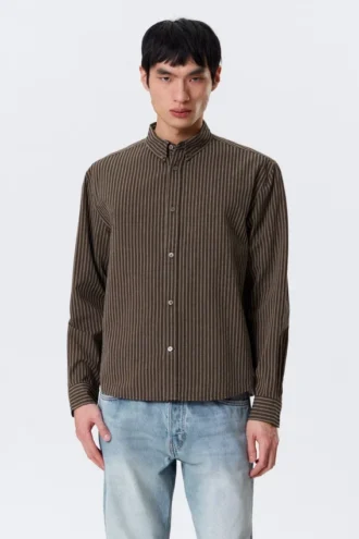 Relaxed Striped Button-Down Shirt – Striped Brown