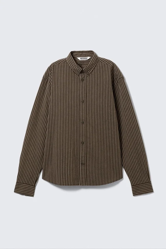 Relaxed Striped Button-Down Shirt – Striped Brown Relaxed Striped Button-Down Shirt – Striped Brown
