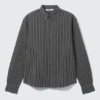 Relaxed Striped Button-Down Shirt – Striped Dark Grey Relaxed Striped Button-Down Shirt – Striped Dark Grey