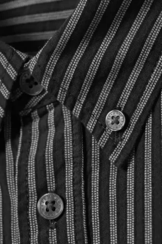 Relaxed Striped Button-Down Shirt – Striped Dark Grey