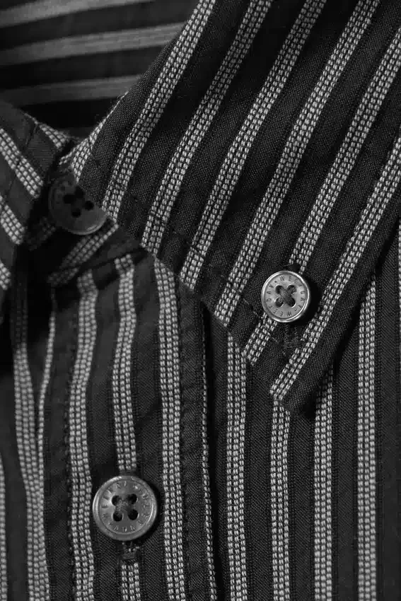 Relaxed Striped Button-Down Shirt – Striped Dark Grey Relaxed Striped Button-Down Shirt – Striped Dark Grey
